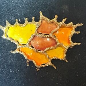 Vintage Coro “RARE “ Signed Abstract Twist Enamel Gold Tone Brooch